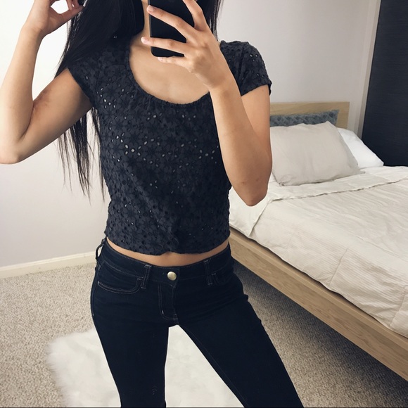 American Eagle Outfitters Tops - AE - Charcoal Gray Crop Top